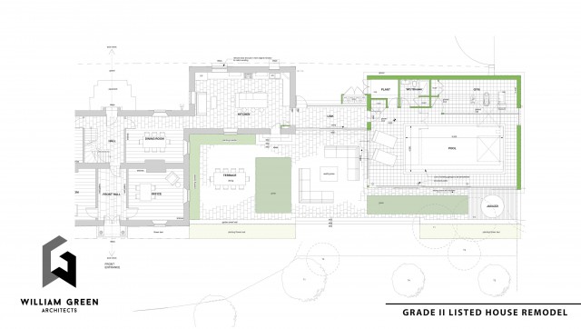 William Green Architects Stoke Gap House Pool house and terrace plan